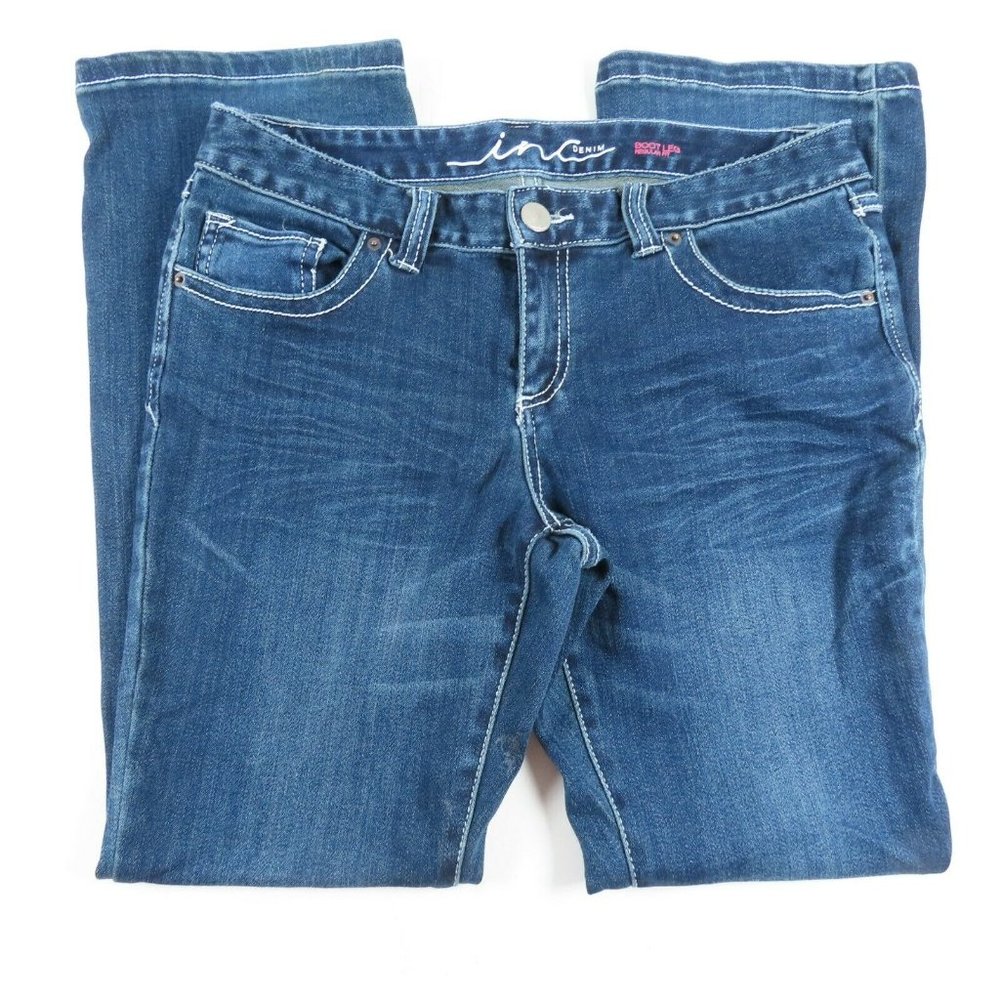 INC Womens Jeans Size 10 Petite Boot Leg Mid Rise Medium Wash Blue Denim